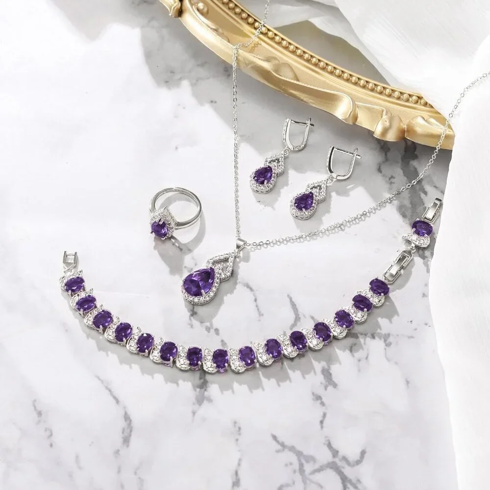 Wedding Jewelry Set for Women Bridal Bridesmaid Cubic Zirconia Necklace Earrings